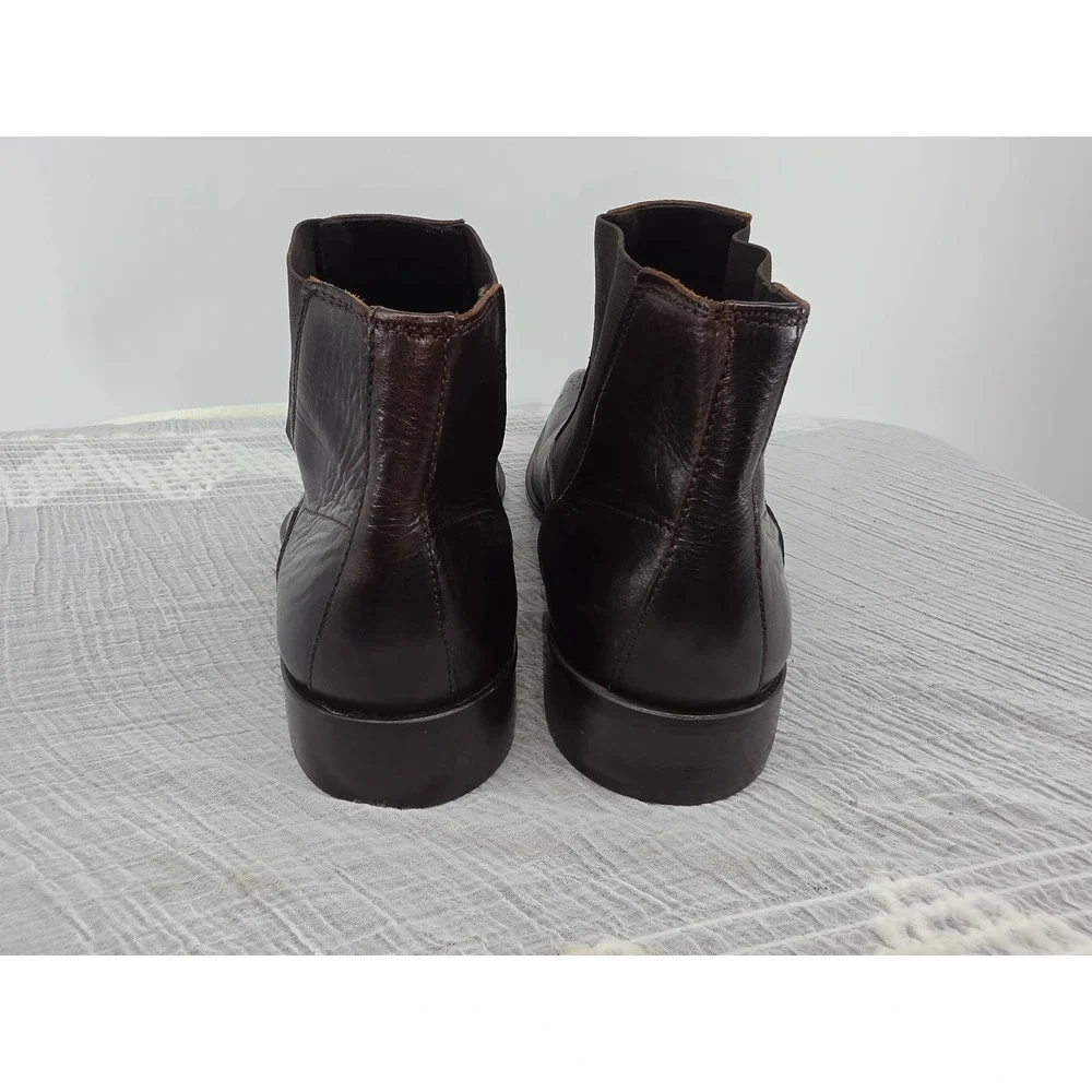 Vero Cuoio Mens Dark Brown Leather Medallion Toe Chelsea Boots Made in Italy 43
